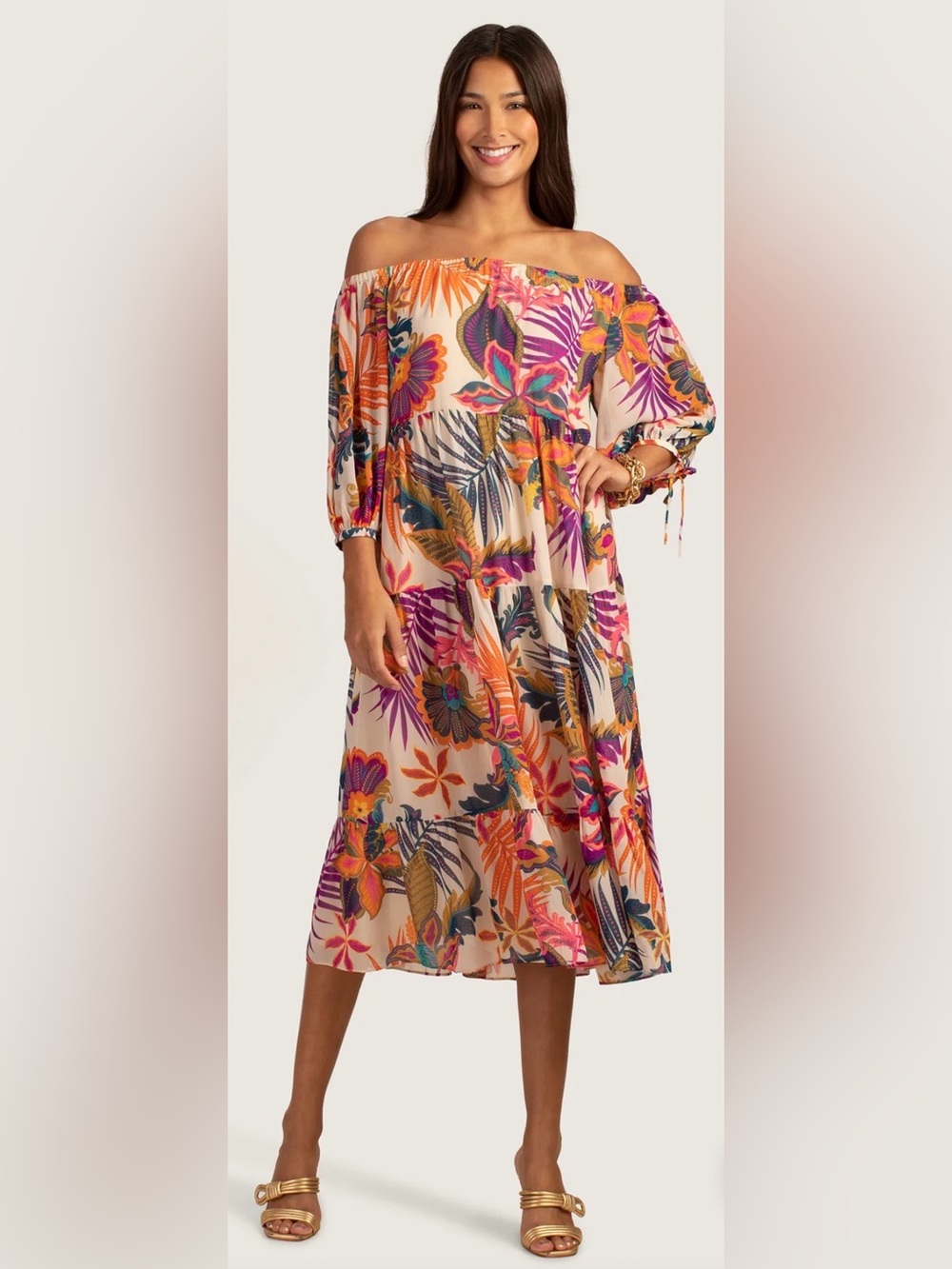 NWT Trina Turk Cattleya Off-Shoulder Floral Midi Dress size S